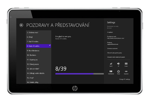 Konverzace na cesty na tabletu s Windows 8 - nastavení